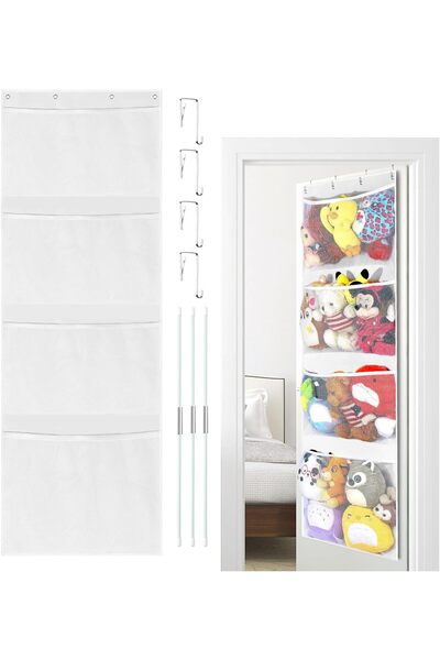 Yelajoy Over Door Stuffed Animal Storage Net, 4-Pocket Toy Organizer Hammock ...