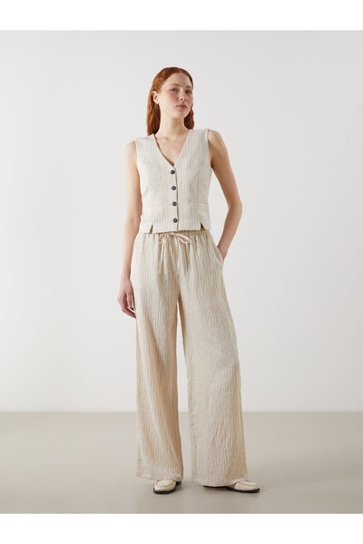 LC Waikiki Pantaloni de damă cu dungi cu talie elastică