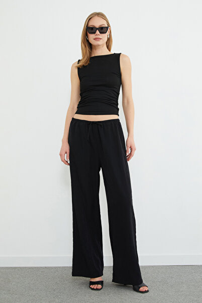 Fulla Moda Παντελόνι Palazzo με ελαστική μέση και κορδόνια