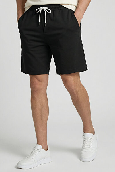 TOMMY LIFE Μαύρο ανδρικό σορτς Standard Fit Basic με πίσω τσέπη - 88314