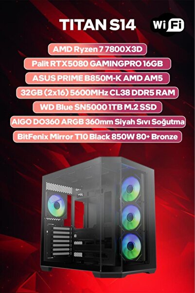 Game Garaj Titan S14 AMD R7 7800X3D 32GB RAM 1TB SSD RTX5080 360mm Sıvı Soğt ...