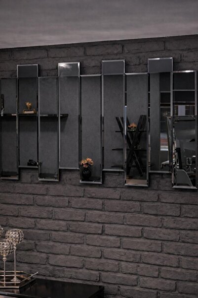 FLEXON 9 Parça 12x70 cm Şişecam Flotal Piyano Duvar Aynası – Gri Renk Bizotel...