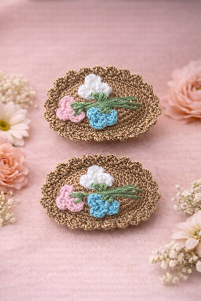 LİA CLİPS CO Girl's Handmade Floral Buckle Set – Knitted Boutique Design 2-Pi...