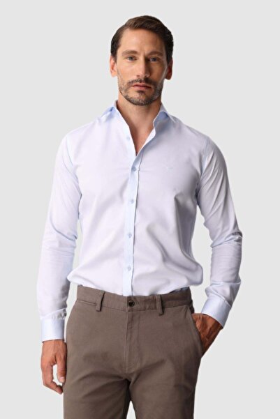 İgs Light Blue Regular Fit Wide Fit Classic Collar Plain Long Sleeve Pocketle...