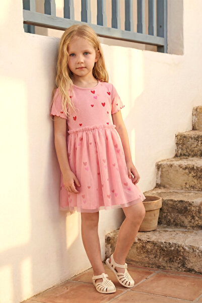 Minipodyum Rochie pentru fete din tul, de vară, cu model inimioare