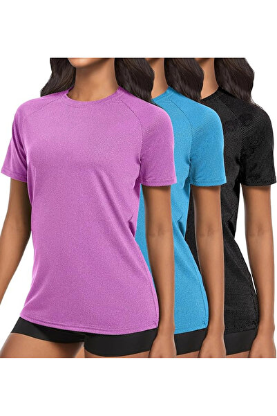 OEM Breathable sports t-shirts, fitted, purple/black/blue, XL, 3-piece set