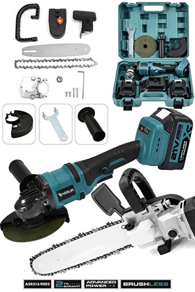 ASSUR 21V Çift Akülü Şarjlı 125mm Avuç Taşlama & Testere Başlık Set