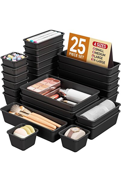 Yelajoy 25-Piece Plastic Drawer Organizers Set, 4 Sizes for Vanity, Desk, Bat...