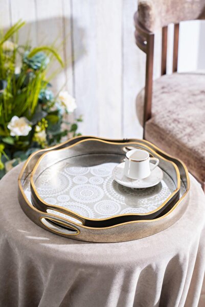 ACAR 2-Piece Tray Cora Mirrored Round Cha-07497/4