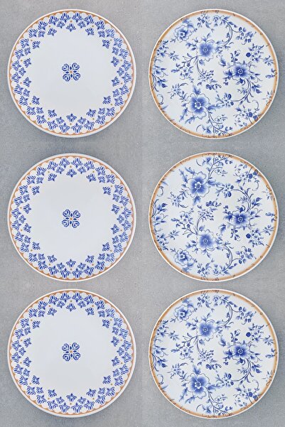 Pinkev Double Patterned Ceramic Serving Plate Set for 6 People - 26cm