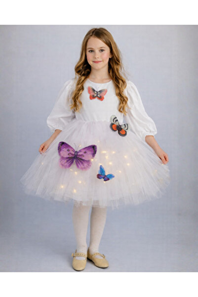 fustite cu luminite Λευκό Φόρεμα με Φωτάκια, Γεμάτο με Πολύχρωμες Πεταλούδες ...