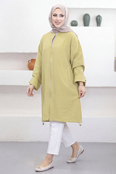 Suede Style 6346 - Comfortable Zippered Pocket Long Tunic with Cuff Detail
