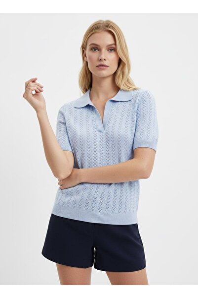 Arbucky Women's Polo Neck Openwork Knitwear Blouse