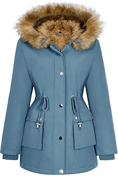 LUXNOVAQ Women's Furry Winter Jacket, Blue S