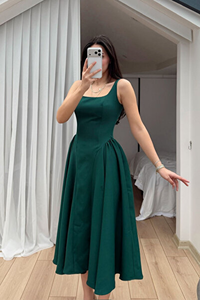 Sindimoda Μίντι φόρεμα με τετράγωνο γιακά και ανοιχτή πλάτη 4968