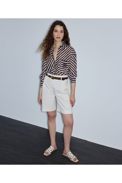 İpekyol Monogram Embroidered Line Pattern Shirt