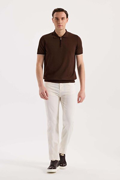 Jakamen Καφέ πλεκτό μπλουζάκι με φερμουάρ και λαιμόκοψη πόλο