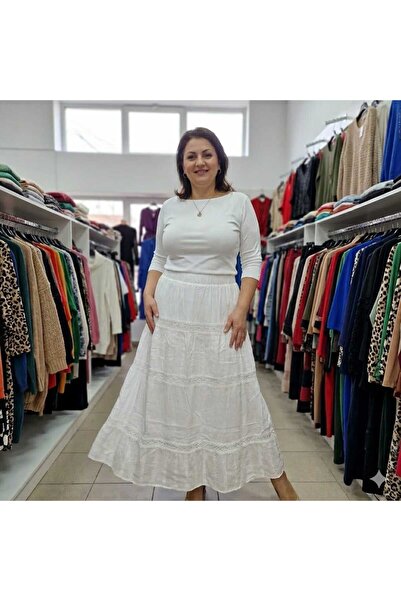 Volupta Cream flowy maxi skirt with lace inserts