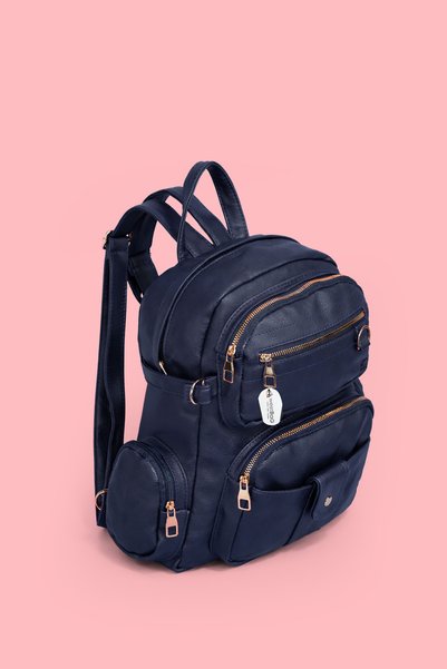 westbag 2'li Kadın Suni Deri Lacivert Çok Gözlü Sırt Çantası