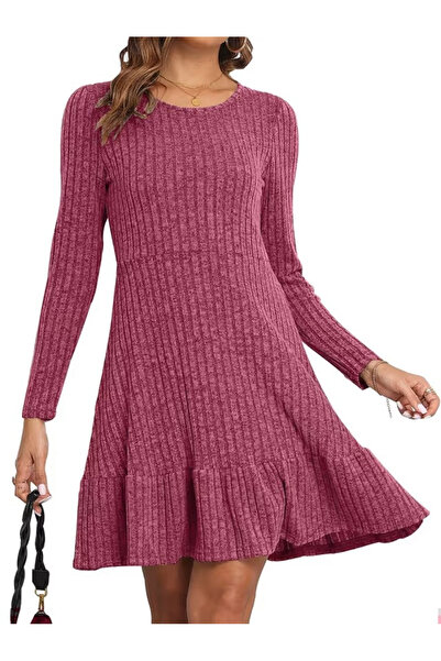 OEM Casual red dress above the knee, airy, long sleeves 2XL