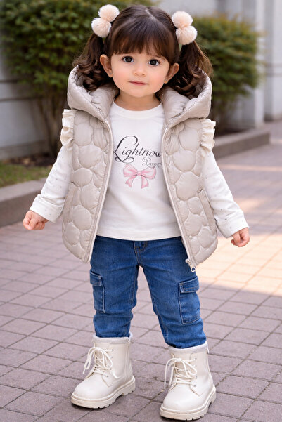 ecoo Kız Bebek 3’lü Takım (Yelek + Sweatshirt + Pantolon)