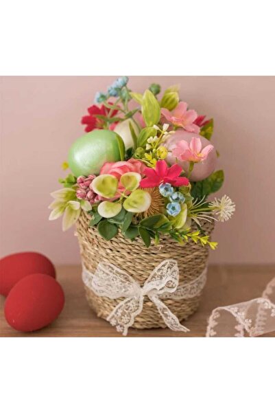 OEM Easter Decorative Flower Pot with Lace Eggs & Bow 11x20cm