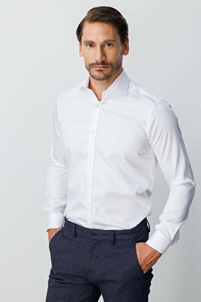 İgs White Regular Fit Wide Fit Classic Collar Plain Long Sleeve Without Pocke...