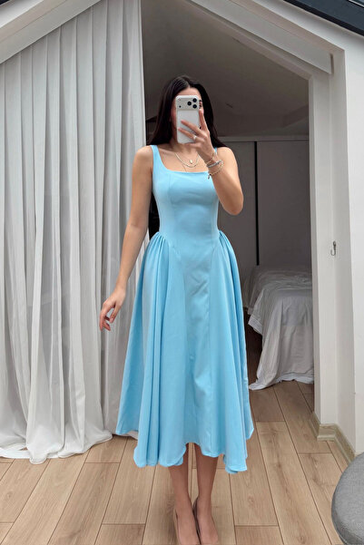 Sindimoda Μίντι φόρεμα με τετράγωνο γιακά και ανοιχτή πλάτη 4968