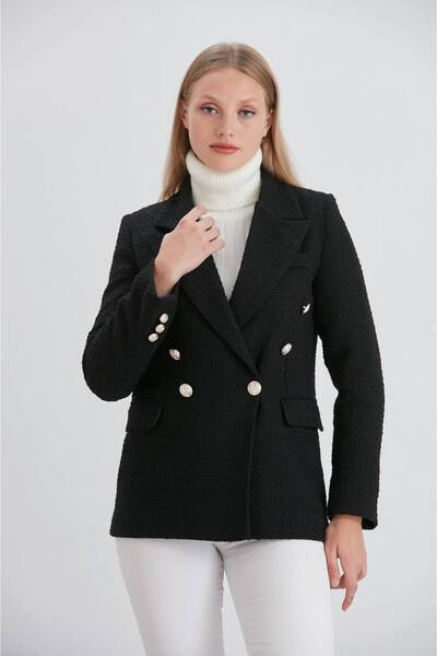 elbisereyonda Buttoned Blazer Tweed Jacket
