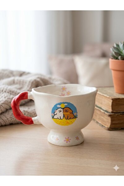 PALTO TASARIM İki Sevgili Puppy Tasarımlı El Yapımı Krem Parlak Balerin Kupa ...