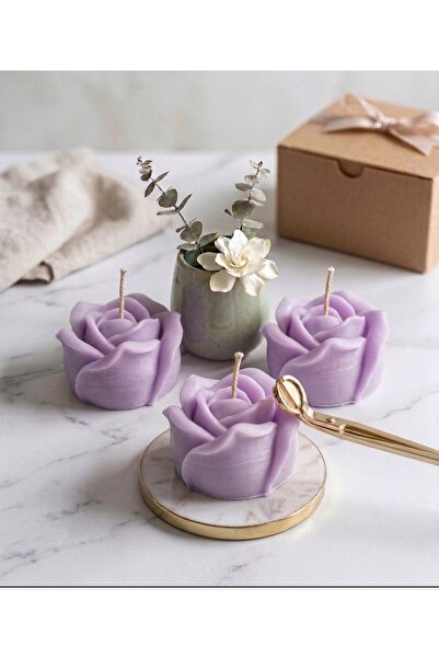 Mumlight Dekoratif Gül Motifli 3’lü Set %100 Doğal Soya Wax El Yapımı