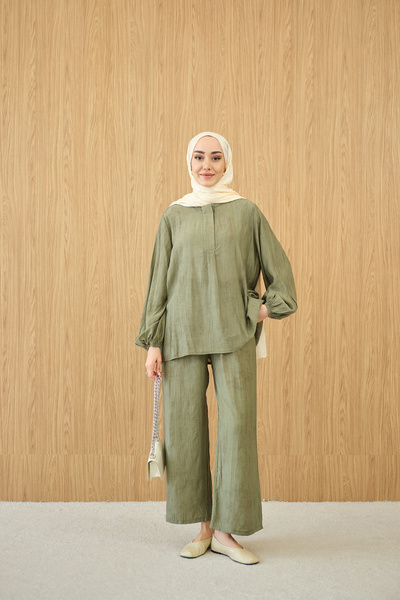 LOCCO Γυναικείο κοστούμι με κρυφό φερμουάρ και λεπτομέρειες, πράσινο