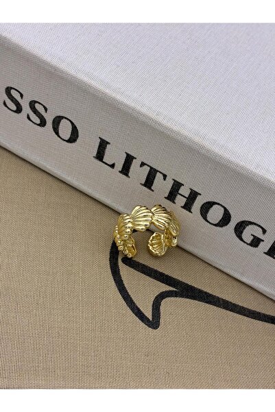 Hedef Bijuteri Gold Color Mussel Model Adjustable Basic Brass Ring