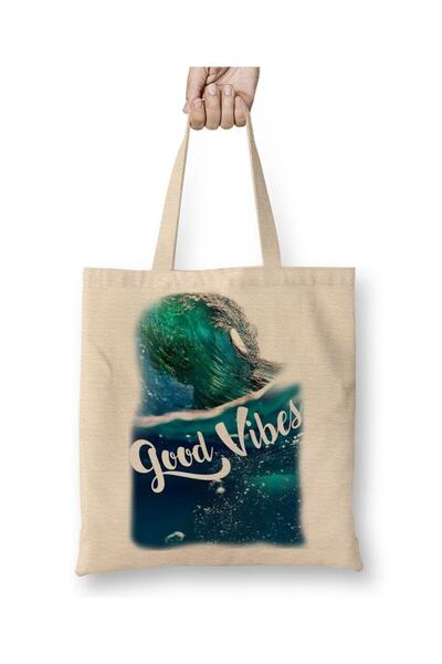 dekado حقيبة قماش Good Vibes بمقبض طويل