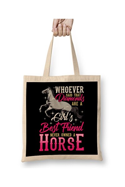 dekado حقيبة قماش Funny Horses Are a Girl's Best Friend Not Diamonds ذات مقبض...