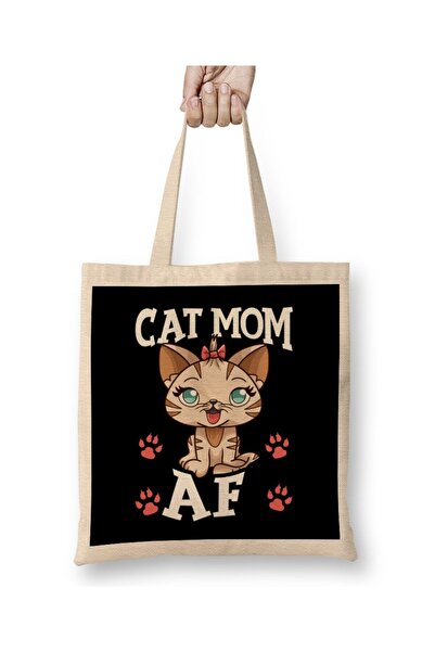 dekado Cat Mom AF Hilarious Crazy Cat Lady Kitty Obsessed Tote Bag Long Handle