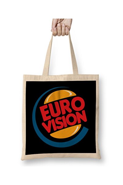 dekado حقيبة قماش بشعار Eurovision Burger King بمقبض طويل