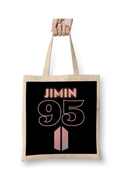 Generic Brand حقيبة قماش بشعار BTS Jimin 95 بمقبض طويل