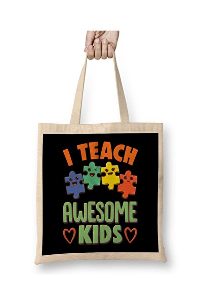 dekado I Teach Awesome Kids Special Education Teacher Tote Bag Long Handle