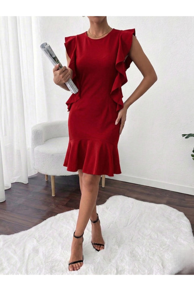 mass fashion Γυναικείο φόρεμα με λεπτομέρεια στον ώμο