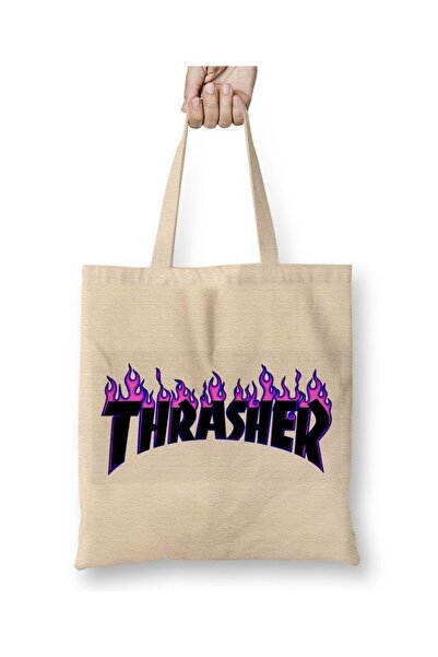 dekado حقيبة قماش بشعار Thrasher بمقبض طويل