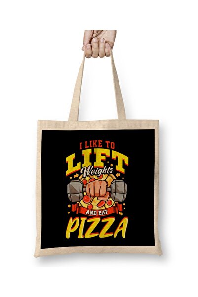 dekado I Like To Lift Weights And Eat Pizza Bodybuilding Tote Bag Long Handle