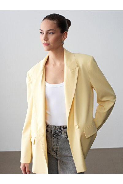 Dilvin 60791 Kruvaze Oversize Blazer-Sarı