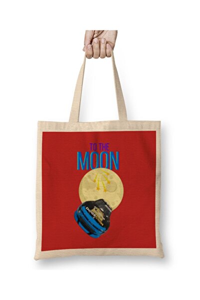 dekado حقيبة قماش TO THE MOON DOGECAR Dogecoin Crypto Logo Merch ذات مقبض طويل