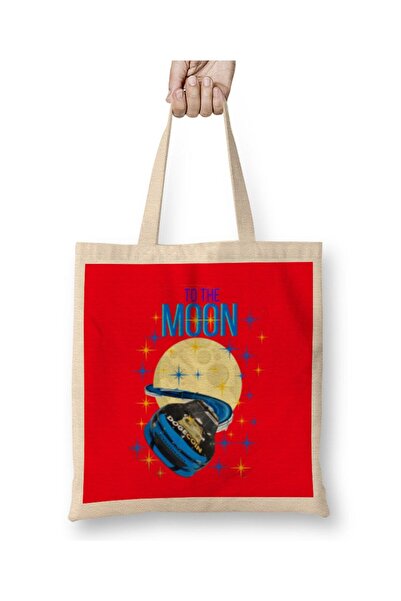 dekado حقيبة قماش TO THE MOON DOGECAR Dogecoin Crypto Logo Merch ذات مقبض طويل