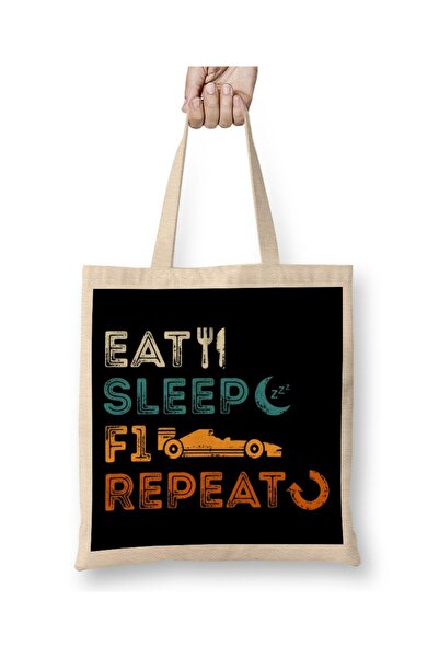 Generic Brand Eat Sleep F1 Repeat F1 Tasse Cloth Bag Long Handle