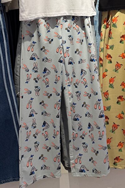 EFBUTİK Pantaloni de trening unisex albaștri Judy Hoops Collage cu picior larg