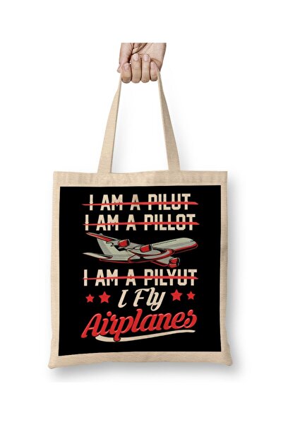 dekado Cute & Funny I Fly Airplanes Pilot Joke Flying Pun Cloth Bag Long Handle