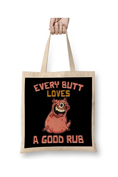 dekado Cute Every Butt Loves A Good Rub Funny Pig BBQ Pun Tote Bag Long Handle