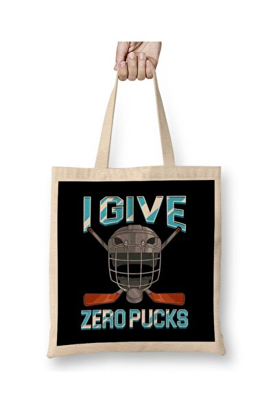 dekado I Give Zero Pucks Pun Sarcastic Hockey Player Joke حمل حقيبة بمقبض طويل